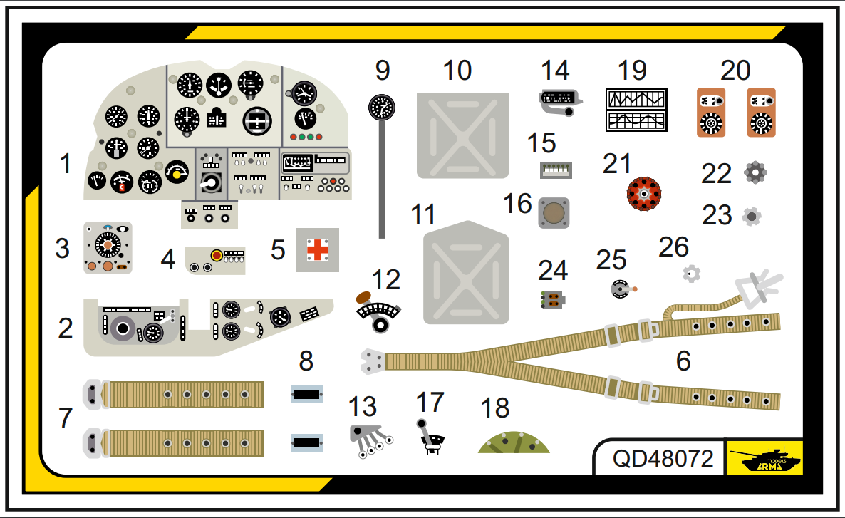 QD48072 3D Декаль интерьера кабины Ил-2 одноместный (для модели Звезда)