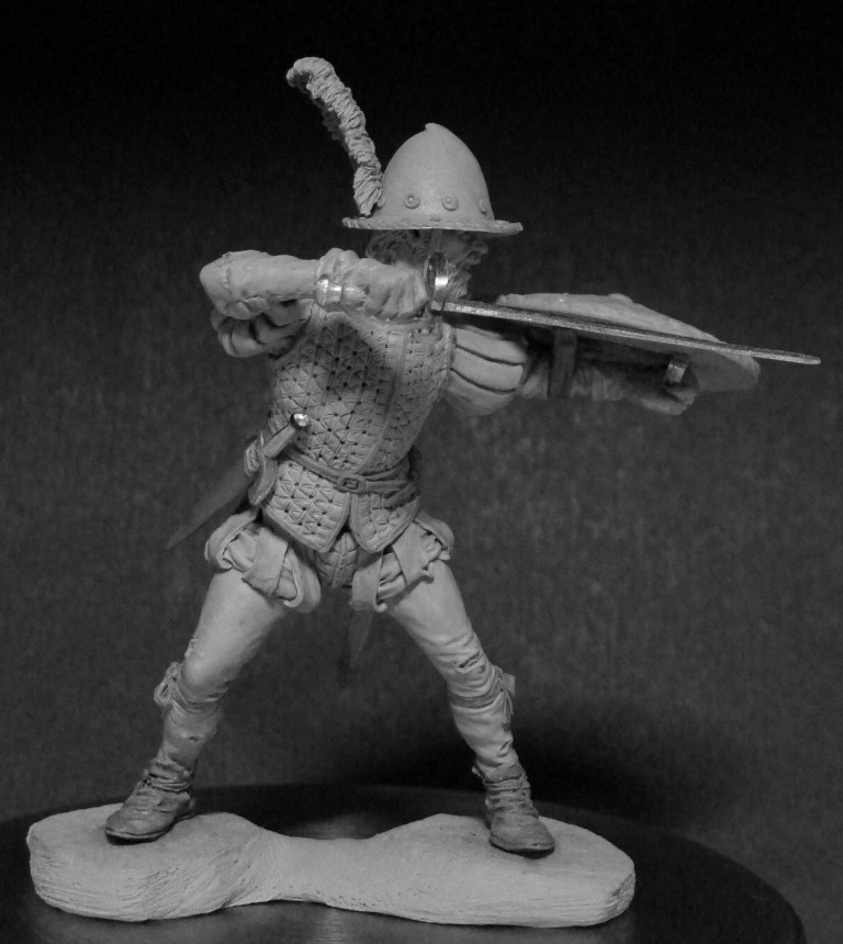 CHM-54270(M). Испанский пехотинец (рондашьер), 1520-25 гг.  54 мм. Материал - белый металл. Chronos Miniatures CHM-54270(M). Испанский пехотинец (рондашьер), 1520-25 гг.  54 мм. Материал - белый металл. Chronos Miniatures