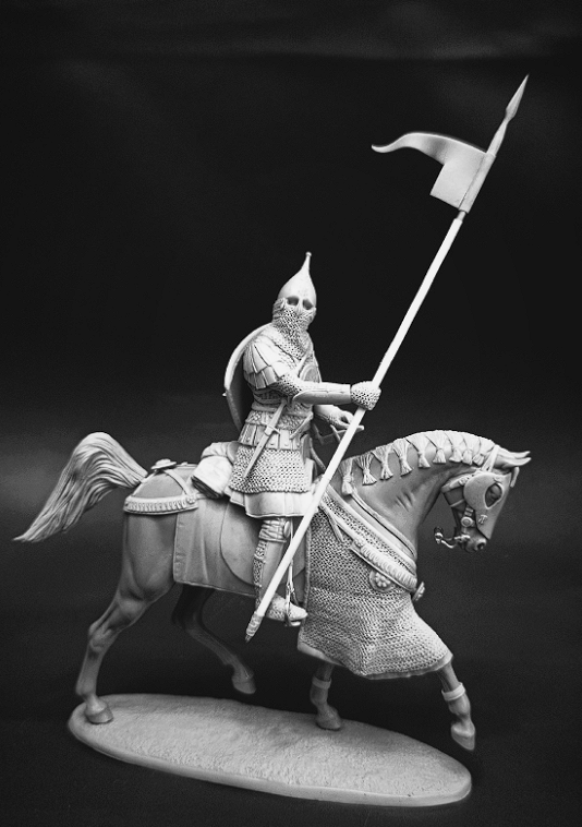 CHM-54360. Русский знатный воин, конец 14 - начало 15 века (2 варианта флага). 54 мм. Материал - смола. Chronos Miniatures