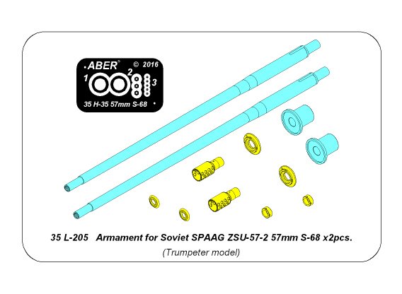 ABR-35-L-205  Дополнения для  Armament for Soviet SPAAG ZSU-57-2 57mm S-68 x2pcs. для Takom model 1/35 ABR-35-L-205  Дополнения для  Armament for Soviet SPAAG ZSU-57-2 57mm S-68 x2pcs. для Takom model 1/35