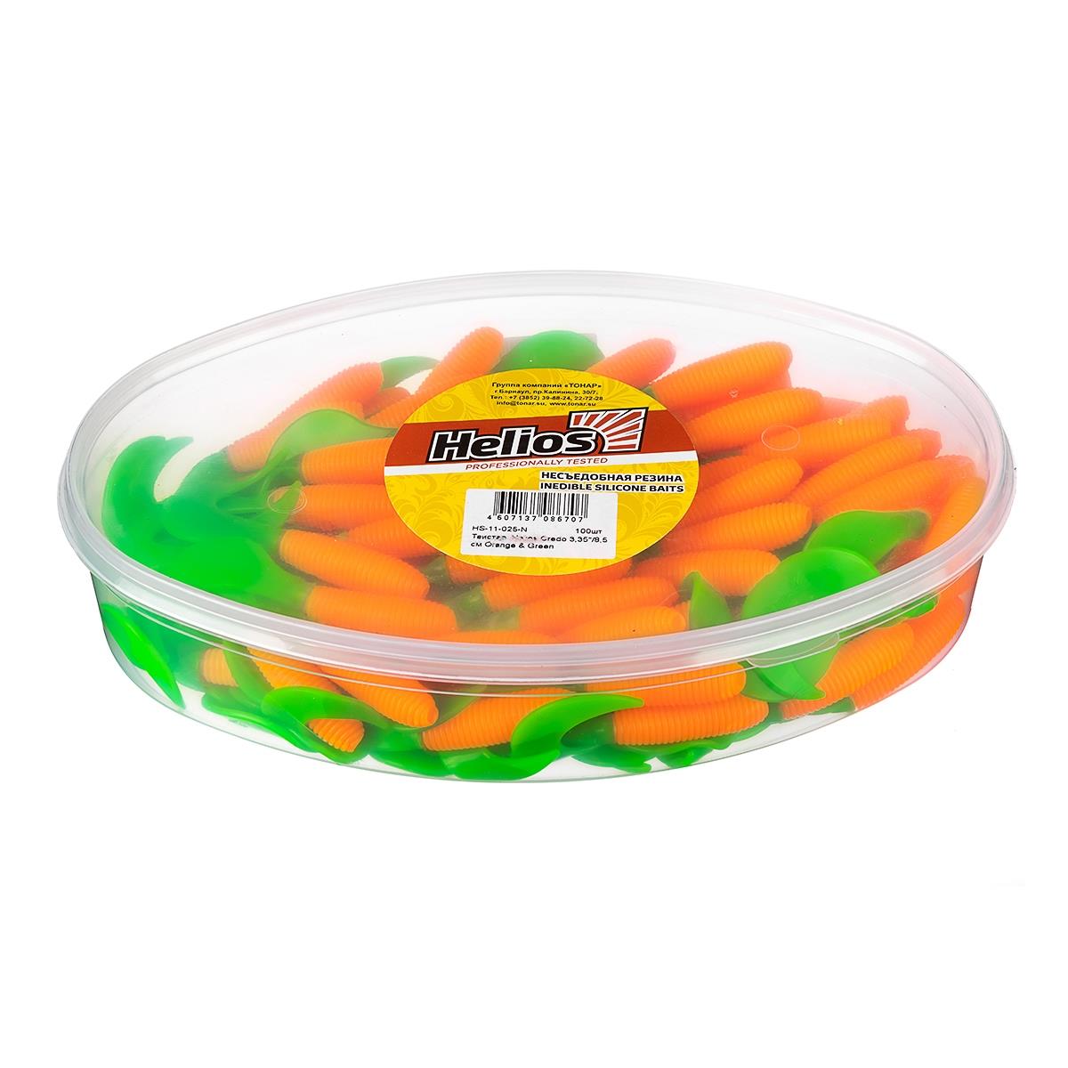 Твистер несъедоб. Credo 3,35''/8,5 см Orange & Green 100шт. (HS-11-025-N) Helios( цена указана за упаковку, в количестве 100шт.)