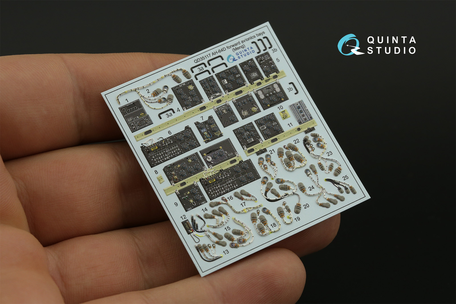 QD35117 3D Декаль интерьера кабины AH-64D Расширенные передние отсеки авионики(Meng)