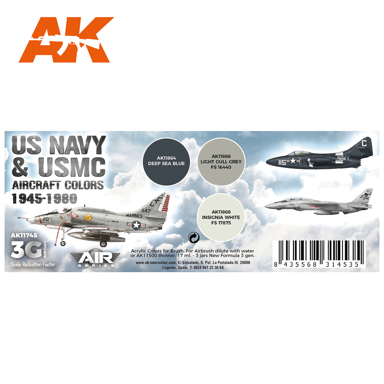 AK11745 Набор красок US Navy & USMC Aircraft Colors 1945-1980 SET 3G AK11745 Набор красок US Navy & USMC Aircraft Colors 1945-1980 SET 3G