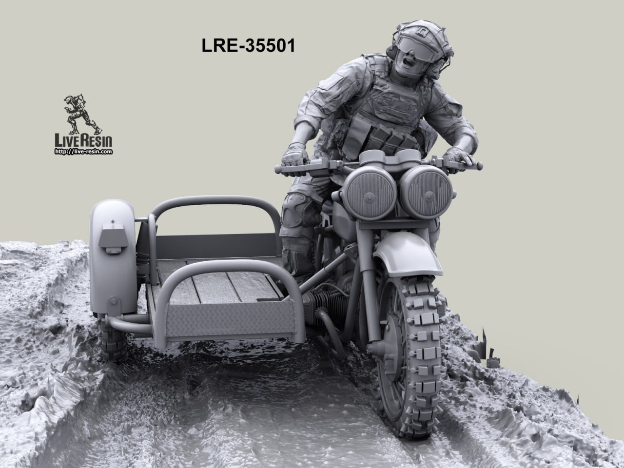 LRE35501 Фронтовой мотоцикл с коляской и водителем (Не для свободной продажи)