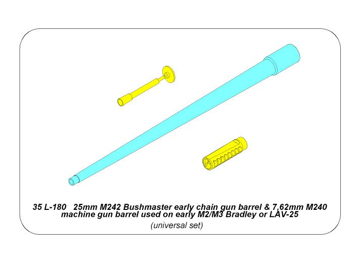 ABR-35-L-180  Дополнения для  25mm M242 Bushmaster early chain gun barrel & 7,62mm M240 machine gun barrel used on early M2/M3 Bradley or LAV-25 универсальный набор 1/35 ABR-35-L-180  Дополнения для  25mm M242 Bushmaster early chain gun barrel & 7,62mm M240 machine gun barrel used on early M2/M3 Bradley or LAV-25 универсальный набор 1/35