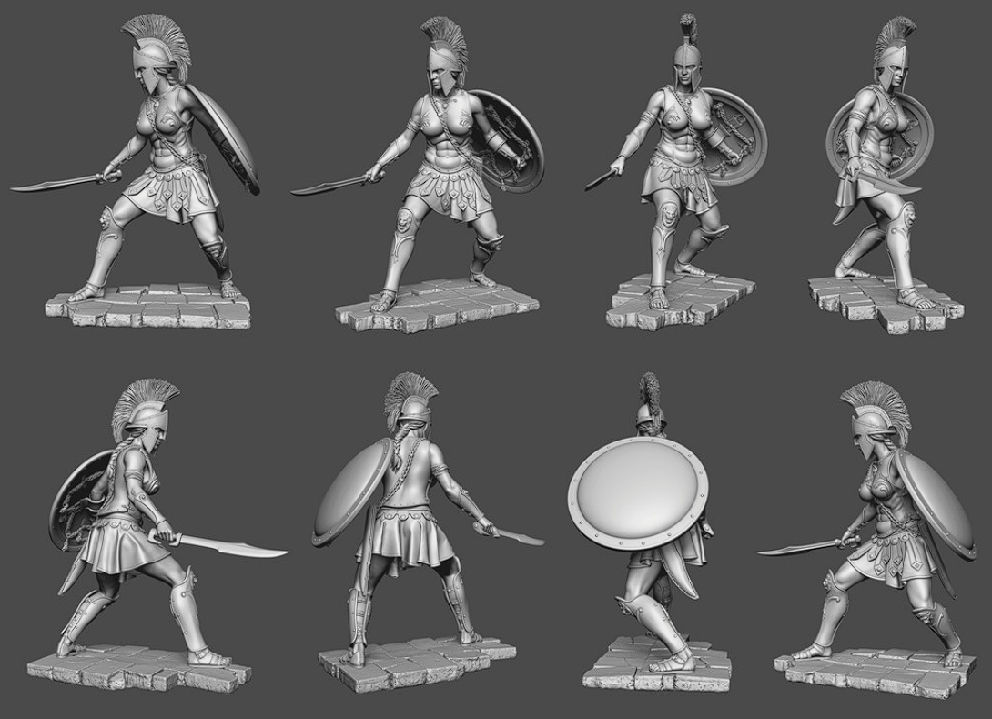 CHM-54345(М). Миры Фэнтези: Спартанская женщина-воин (2 варианта правой руки). 54 мм. Материал - белый металл. Chronos Miniatures