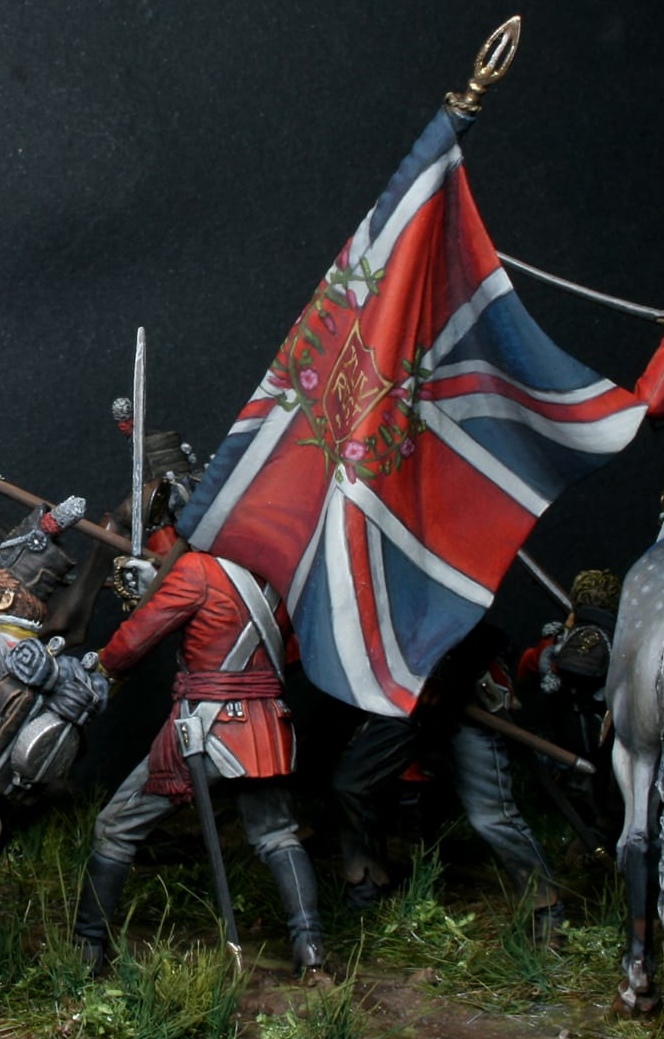 VD-54027(M). Офицер-знаменосец британских пехотных полков, 1812-15 гг. 54 мм. Материал - белый металл. Chronos Miniatures