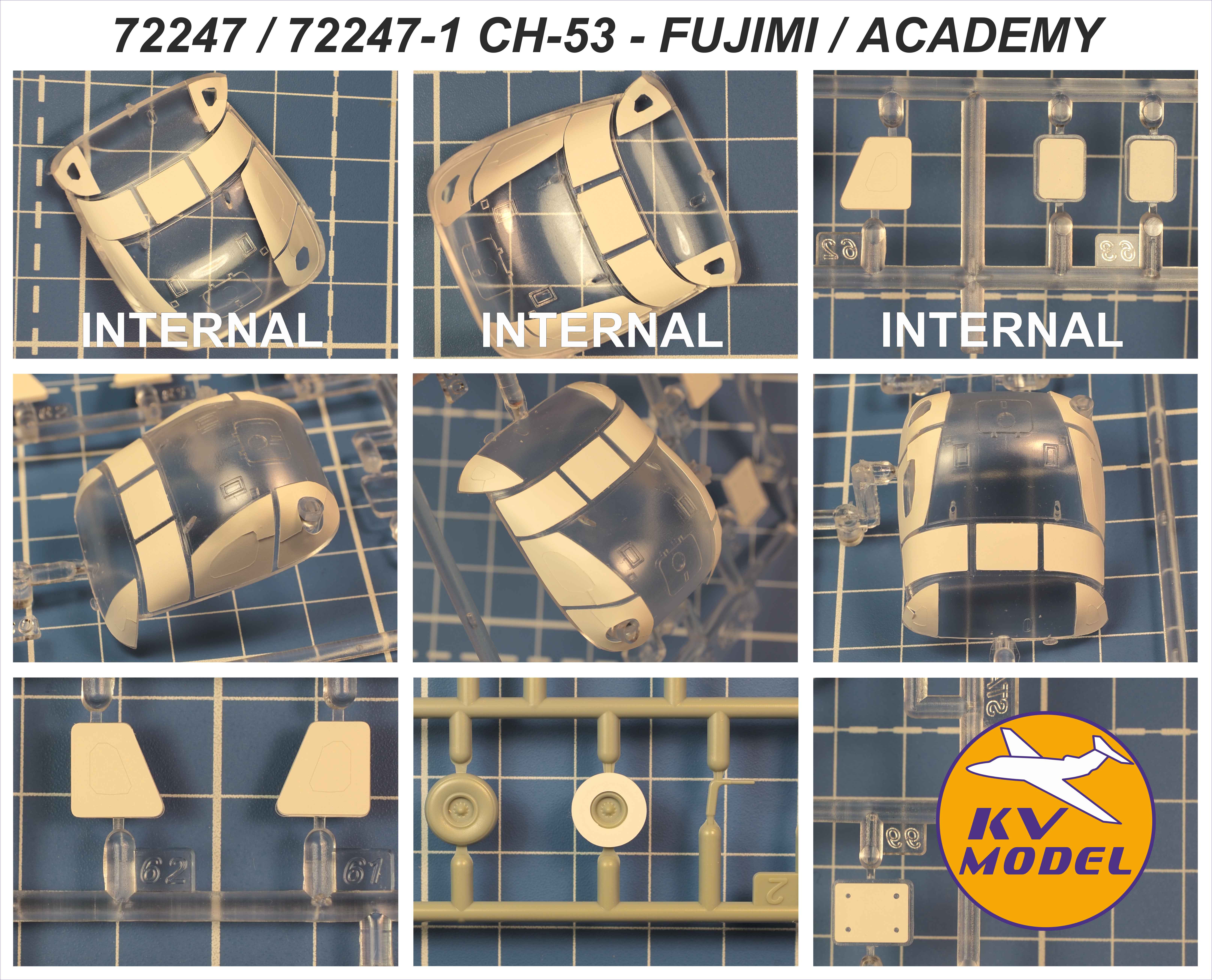 72247KV Окрасочная маска Sikorsky CH-53D / CH-53G / MH-53J / HH-53C / RH-53D Sea Stallion (ACADEMY #12575 / FUJIMI #72283, #33006, #33007, #35137, #35127, #35118, #33002, #7A32, #7A33,  #7A34) + маски на диски и колеса