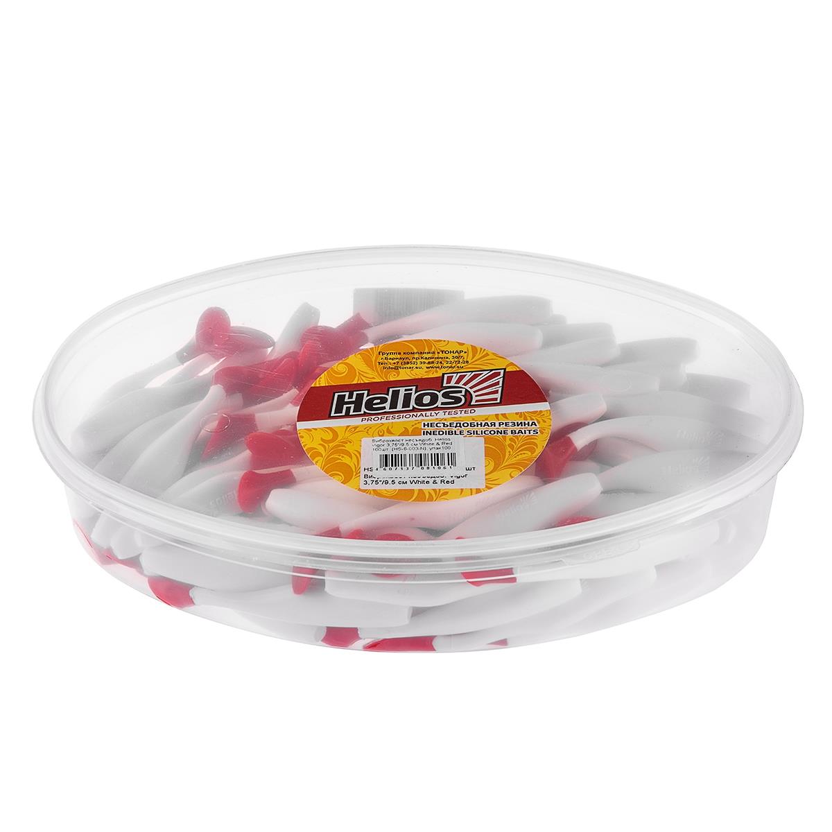 Виброхвост несъедоб. Vigor 3,75"/9.5 см White & Red 100шт. (HS-6-003-N) Helios( цена указана за упаковку, в количестве 100шт.)