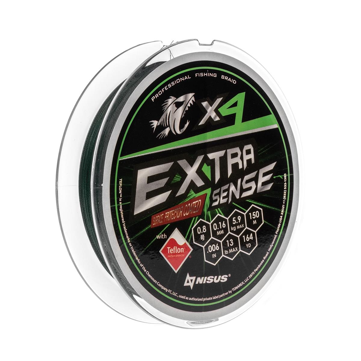 Шнур Extrasense X4 PE Green 150m   0.8/13LB 0.16mm (N-ES-X4-0.8/13LB) NISUS