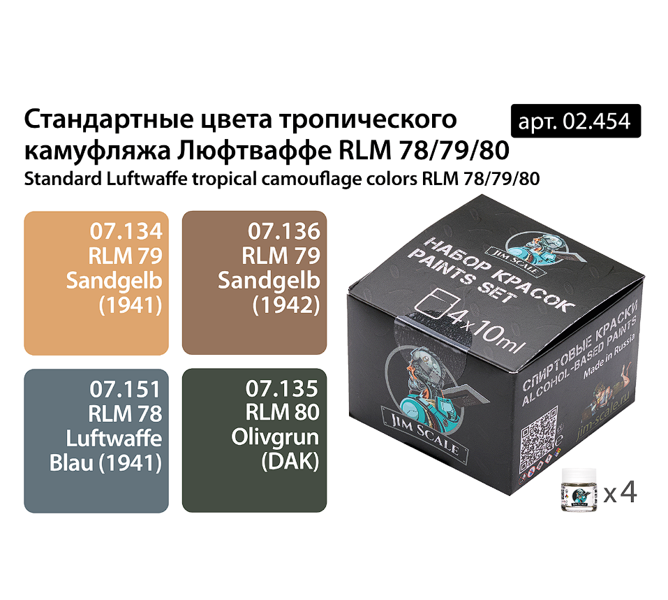 02.454JIM Стандартные цвета тропического камуфляжа Люфтваффе RLM 78/79/80 02.454JIM Стандартные цвета тропического камуфляжа Люфтваффе RLM 78/79/80