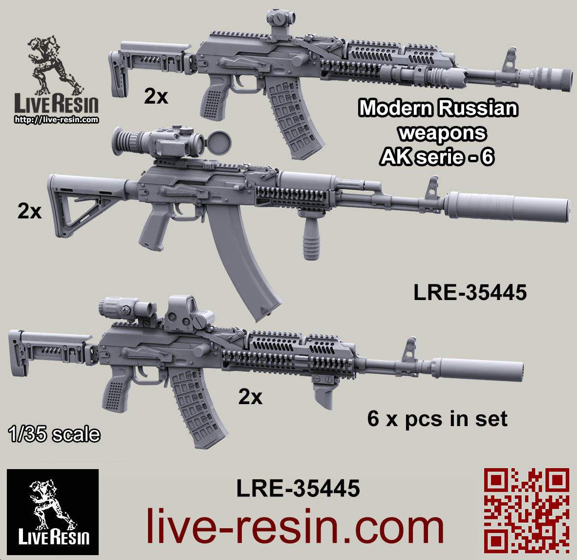 LRE35445 Российское современное штурмовое оружие - автоматы, набор - 6, 6 шт Live Resin