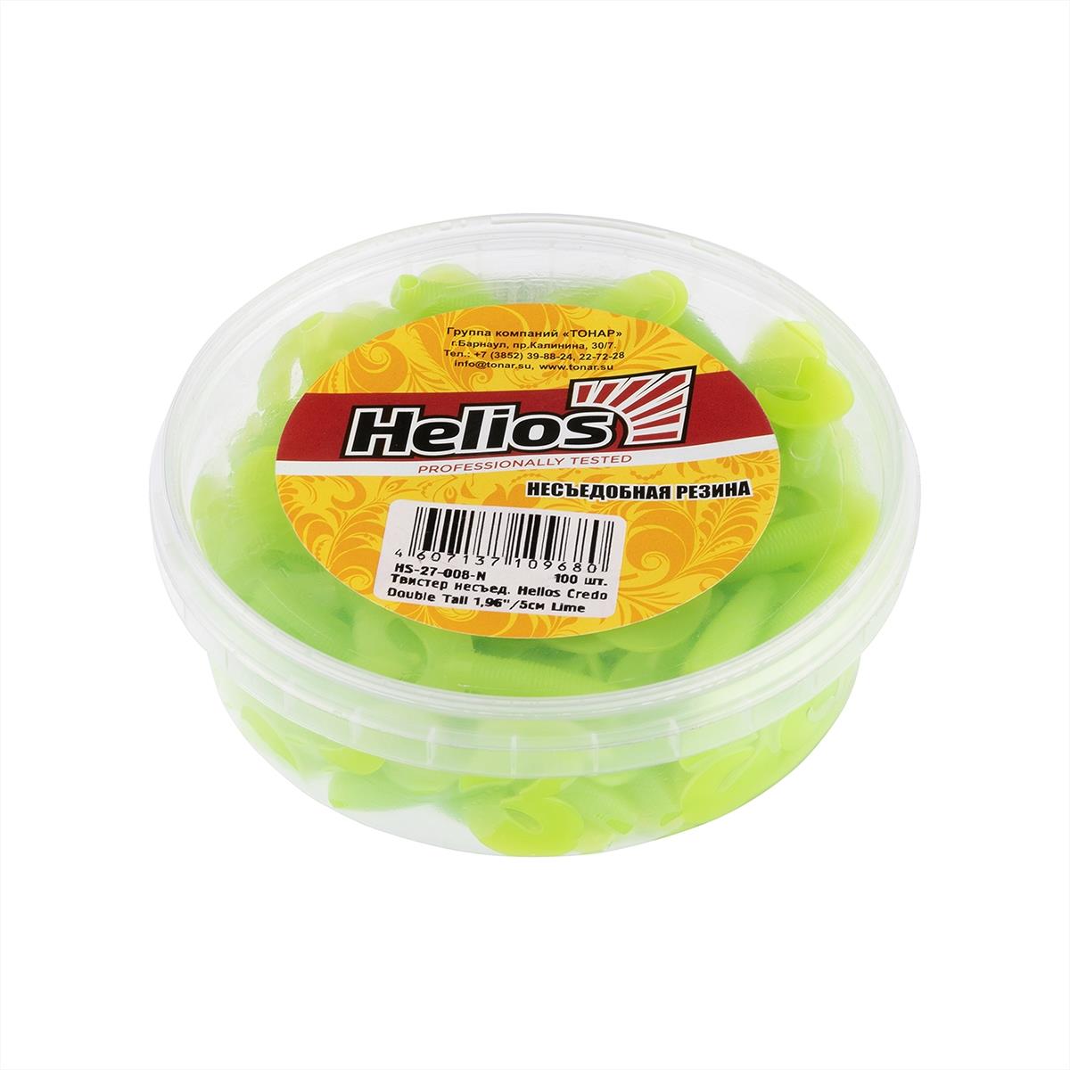 Твистер несъедоб. Credo Double Tail 3,54''/9 см Lime 100шт. (HS-28-008-N) Helios( цена указана за упаковку, в количестве 100шт.)