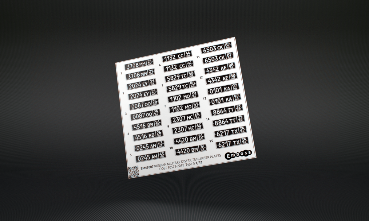 EM43007 Современные автономера ВС России Тип 5 &amp;quot;Округа&amp;quot; 1:43 (3D декаль)