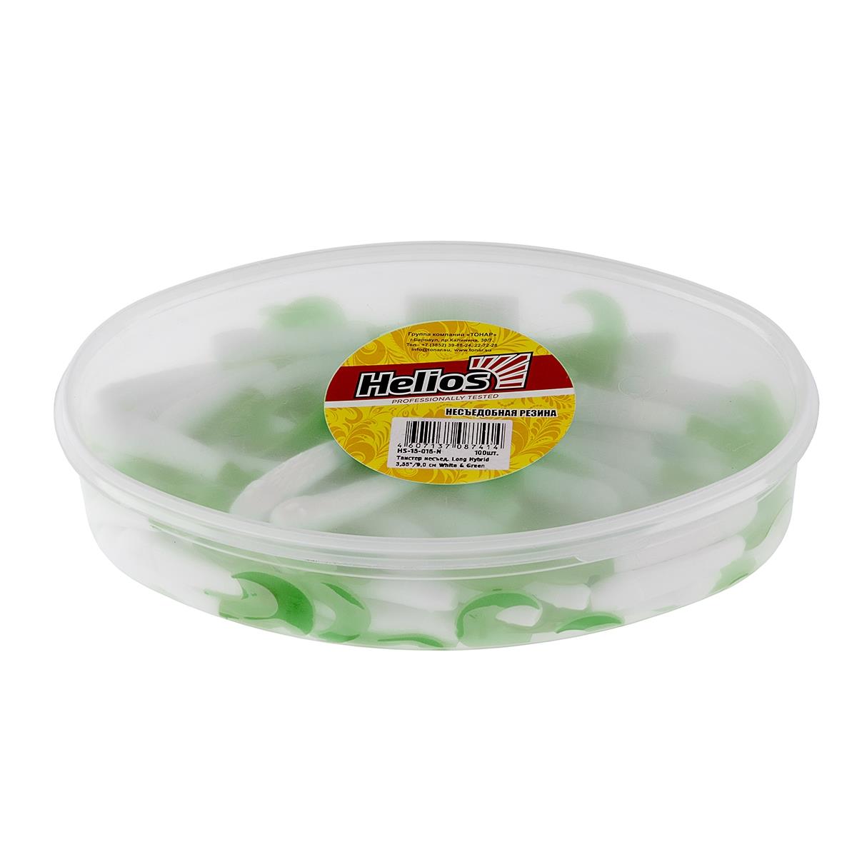 Твистер несъедоб. Long Hybrid 3,55''/9,0 см White & Green 100шт. (HS-15-016-N) Helios( цена указана за упаковку, в количестве 100шт.)
