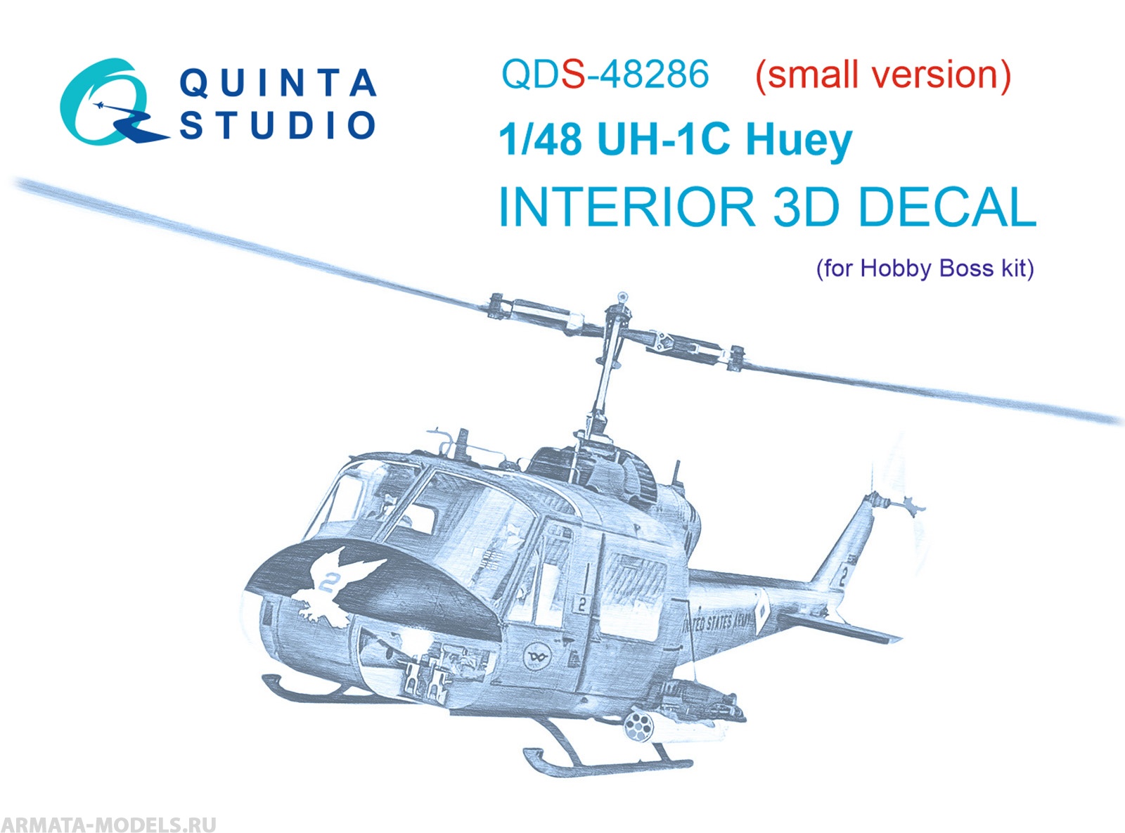 QDS-48286 3D Декаль интерьера кабины UH-1C (HobbyBoss)(Малая версия)