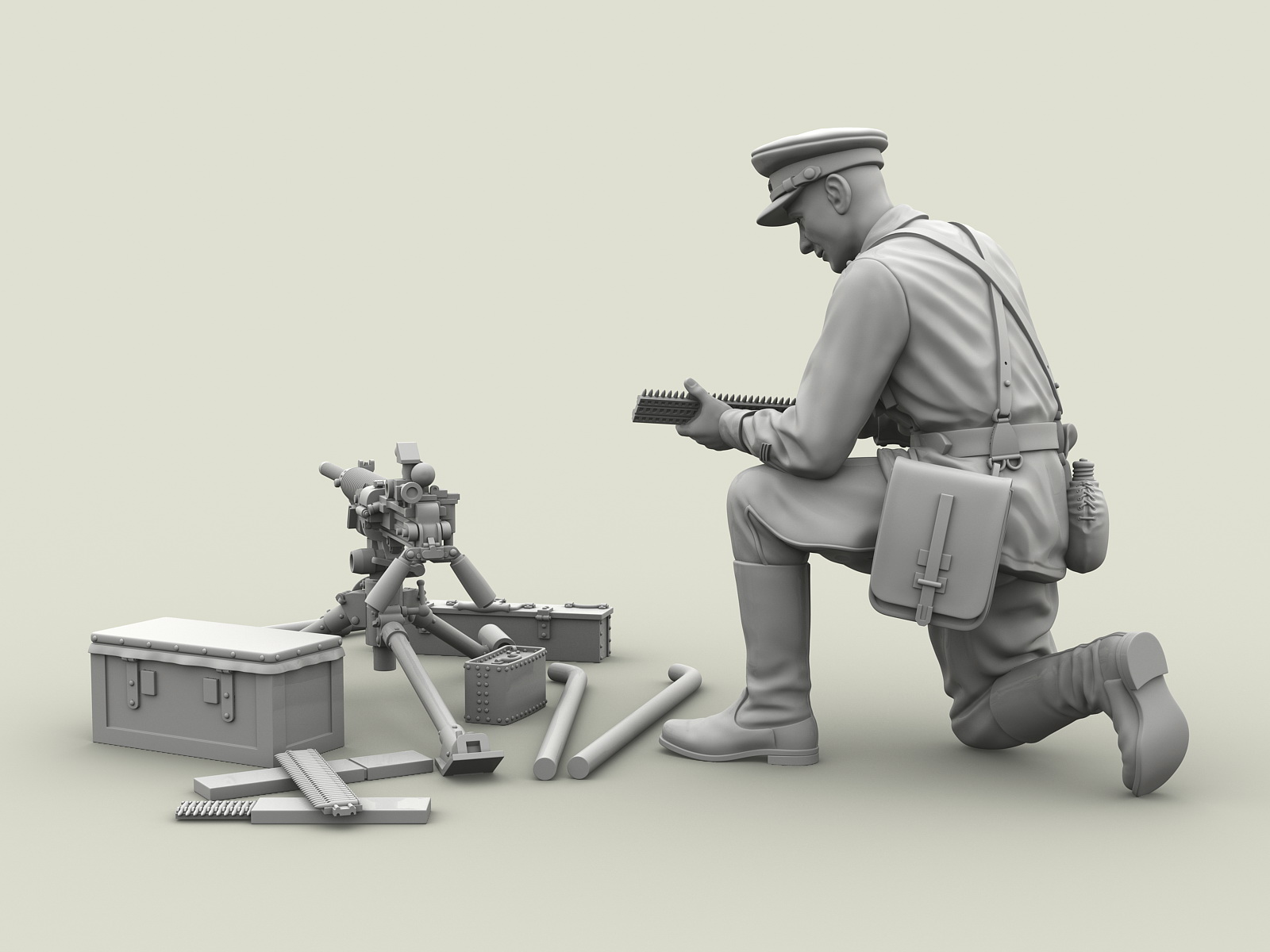 3123SOGA Старший лейтенант РККА с трофейным японским пулемётом Тип 92. Халхин-Гол. 1939 г. SOGA Miniatures