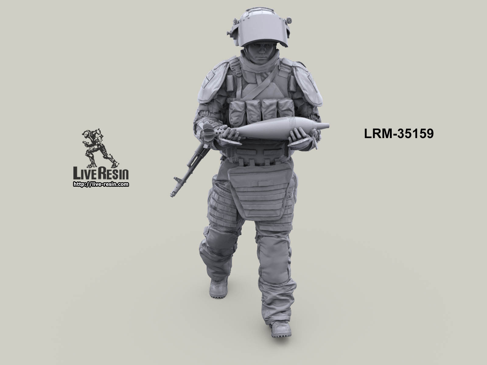 LRM35159 Современный Российский сапер в тяжелом костюме разминирования переносит  120 мм мину (Не для свободной продажи) Live Resin