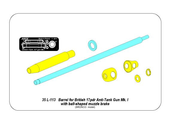 ABR-35-L-113  Дополнения для  Barrel for 17pdr A/T Gun with ball muzzle brake для Bronco 1/35 ABR-35-L-113  Дополнения для  Barrel for 17pdr A/T Gun with ball muzzle brake для Bronco 1/35