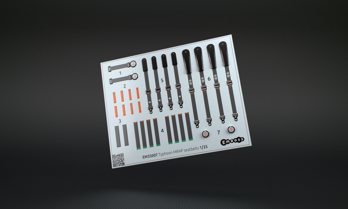 EM35007 Ремни для двух сидений бронеавтомобилей &amp;quot;Тайфун&amp;quot; Звезда 1:35 (3D декаль)