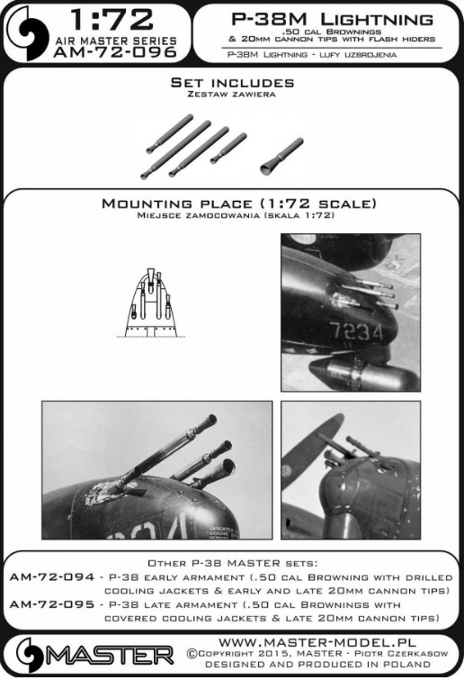 AM-72-096 Дополнение для моделей P-38M Lightning - .50 cal Brownings and 20mm cannon tips with flash hiders