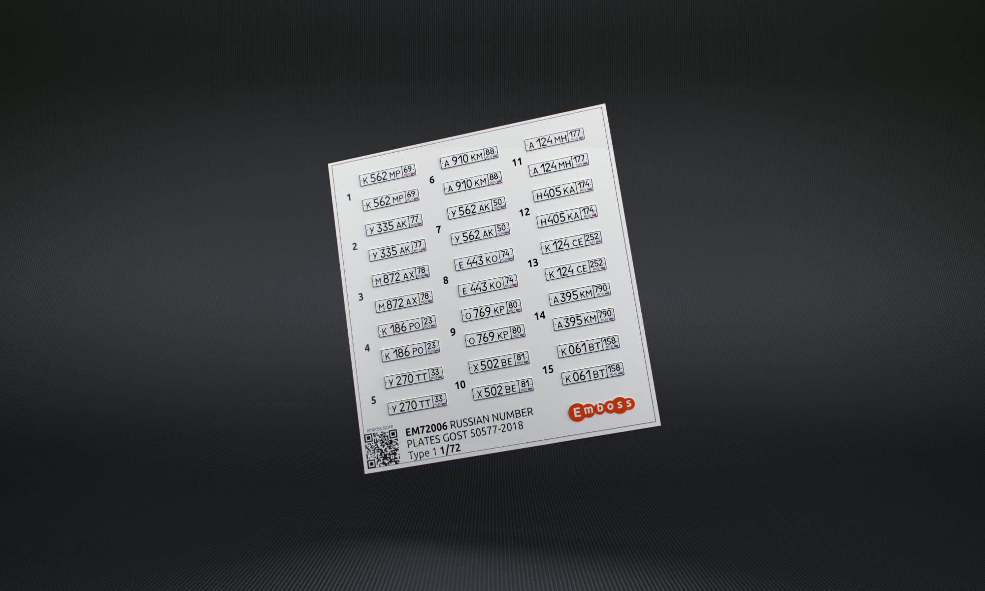 EM72006 Современные автономера РФ ГОСТ 50577-2018 Тип 1 1:72 (3D декаль)
