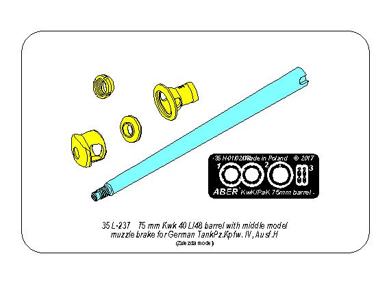 ABR-35-L-237  Дополнения для  75mm KwK40L/48 barrel with middle model muzzle brake for Germ.Pz.Kpfw.VI, Ausf.H  для Zvezda 1/35 ABR-35-L-237  Дополнения для  75mm KwK40L/48 barrel with middle model muzzle brake for Germ.Pz.Kpfw.VI, Ausf.H  для Zvezda 1/35
