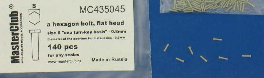 MC435045  плоская головка болта, размер под ключ -0.8mm;  диаметр отверстия для монтажа-0.6mm; 140 шт.