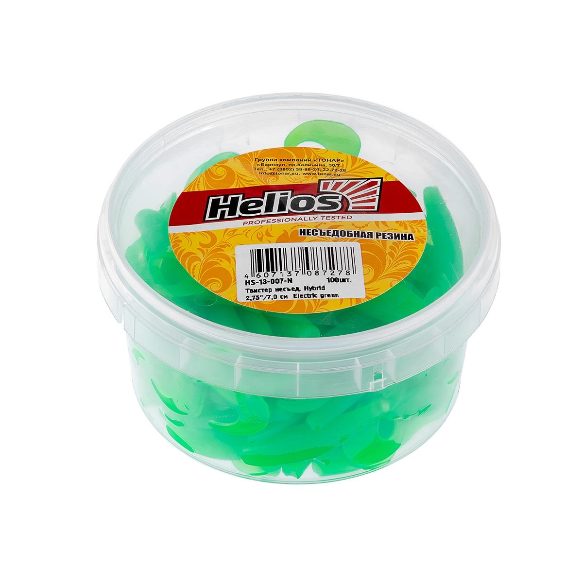 Твистер несъедоб. Hybrid 2,75''/7,0 см Electric green 100шт. (HS-13-007-N) Helios( цена указана за упаковку, в количестве 100шт.)
