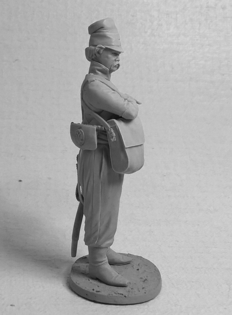 CHM-54339. Канонир (№2) орудийного расчета 6-фунтовой пушки конно-артиллерийских рот Донского казачьего войска, Россия 1809-16 гг. 54 мм. Материал - смола. Chronos Miniatures