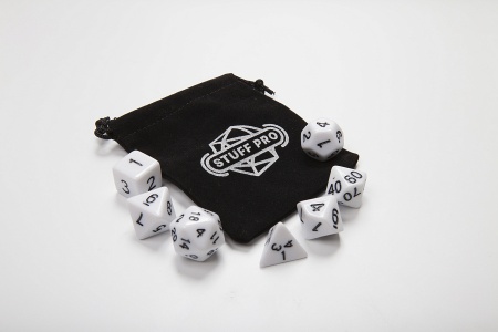 DA0001  Набор из 7 кубиков для ролевых игр (белый) блистер с мешочком