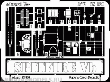 SS120 Фототравление Spitfire Mk.Vb For Italeri Kit Набор фототр. интерьер  (Eduard) 1/72