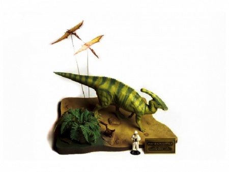 60103T Диорама Паразауролофы и три птеродактиля, один человек и дерево, подставка в виде ландшафта Tamiya 60103T Диорама Паразауролофы и три птеродактиля, один человек и дерево, подставка в виде ландшафта Tamiya