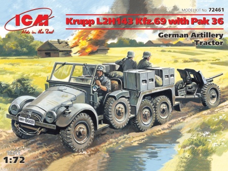 72461 Германский легкий тягач Krupp L2H143 Kfz69 с пушкой Рас 36 ICM