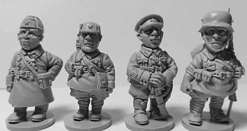 CHM-50.19. Шаржевая миниатюра. WW2: Территориальные корпуса РККА, 1941 г. В комплекте 4 фигуры. 50 мм. Материал - смола.