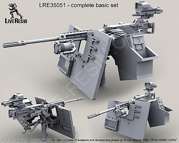 LRE35051 Пулемёт M2 Browning .50 калибр на треноге M3 с тяжёлой пулемётной установкой MK93 с тяжёлым креплением ночных очков, Надставкой Bearing Sleeve и бронированным щитом S.A.G.