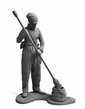 CHM-54333. Канонир (№1) орудийного расчета 6-фунтовой пушки конно-артиллерийских рот Донского казачьего войска, Россия 1809-16 гг. 54 мм. Материал - смола.