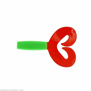 Твистер несъедоб. Credo Double Tail 3,54''/9 см Lime & Red 100шт. (HS-28-021-N) Helios( цена указана за упаковку, в количестве 100шт.)