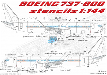 URS14414 Декали для Stencils for Boeing 737-700/800 for Zvezda kit