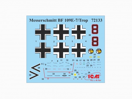 72133 Bf -109 E -7 /Trop (тропическая версия), германский истребитель ІІ Мировой войны ICM 72133 Bf -109 E -7 /Trop (тропическая версия), германский истребитель ІІ Мировой войны ICM