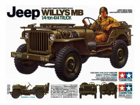 35219 Американский 1/4-тонный джип 4х4 Willys MB (2 варианта сборки) и 1 фигурой водителя Tamiya 35219 Американский 1/4-тонный джип 4х4 Willys MB (2 варианта сборки) и 1 фигурой водителя Tamiya