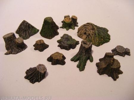 35172RIS Tree Stumps & Mushrooms Set - 13 Tree Stumps & 6 Mushrooms