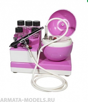 1281 Набор для аэрографии 1281, компрессор, аэрограф, шланг, смеситель, 6 баночек