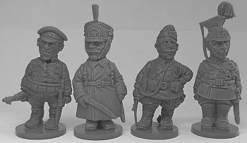 CHM-50.18. Шаржевая миниатюра. Гражданская война в России: Красные гусары, 1917-22 гг. В комплекте 4 фигуры. 50 мм. Материал - смола.