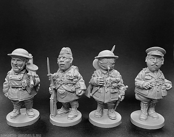 CHM-50.01. Шаржевая миниатюра. WW1: Британская Армия, набор №1 (пехота). В комплекте 4 фигуры. 50 мм. Материал - смола.