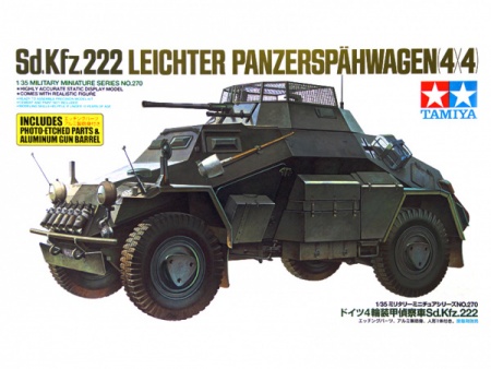 35270 Sd.Kfz.222 Немецкий разведывательный бронеавтомобиль с набором фототравления, металлическим стволом, набором бочек, канистр и одной фигурой. Tamiya