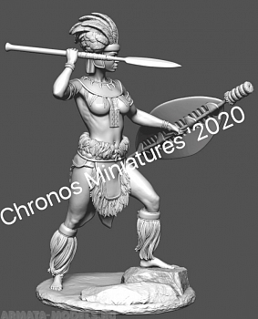 CHM-54208(М). Миры Фэнтези: Зулусская женщина-воин. 54 мм. Материал - белый металл.