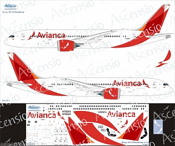 788-007 Декаль для самолета Boeing 787-8 Avianca 1/144