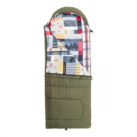 Спальный мешок OLYMPUS Wide 400 (220х90, холлофайбер, зеленый/город) (T-HS-SB-OW-400-NC) Helios