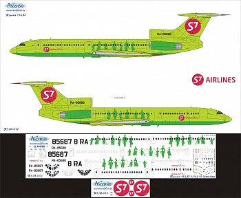 Т5М-012 Декаль для самолета Туполев Tu-154M S7 Airlines (RA-85687, RA-85688) 1/144
